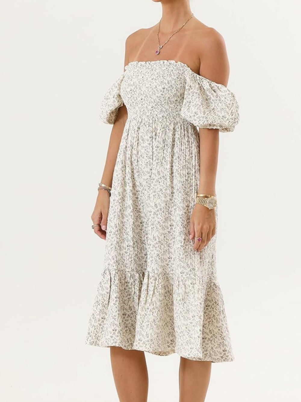 Like New Nothing Fits But Sakura Puff Sleeve Square Neck Midi Dress - Ichika